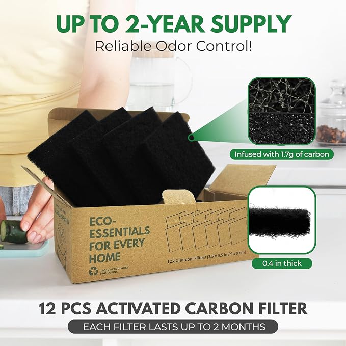 Charcoal Filters for Compost Bucket 3.5 in Square