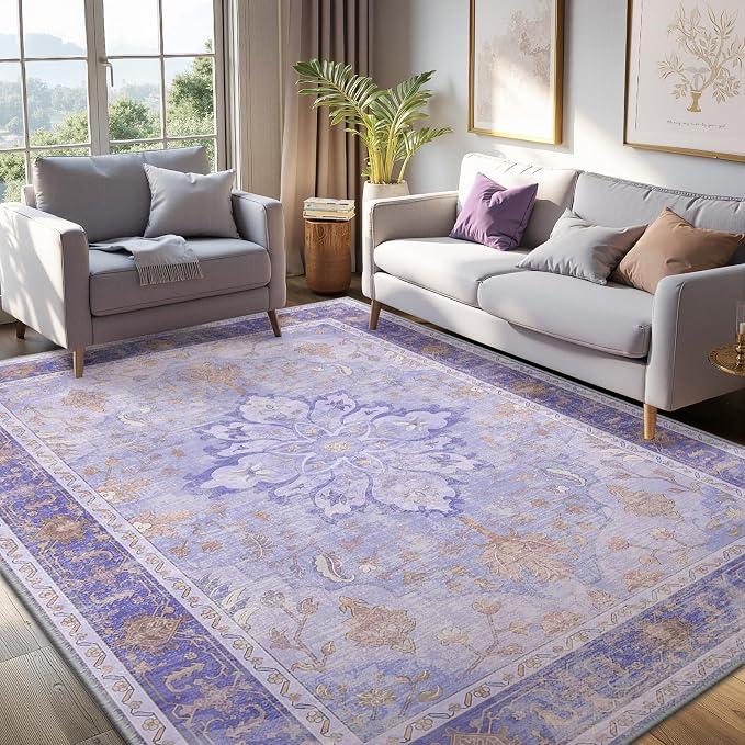 RELEANY Area Rugs 5'x7' Washable Non-Slip, Floral Vintage Distress Medallion