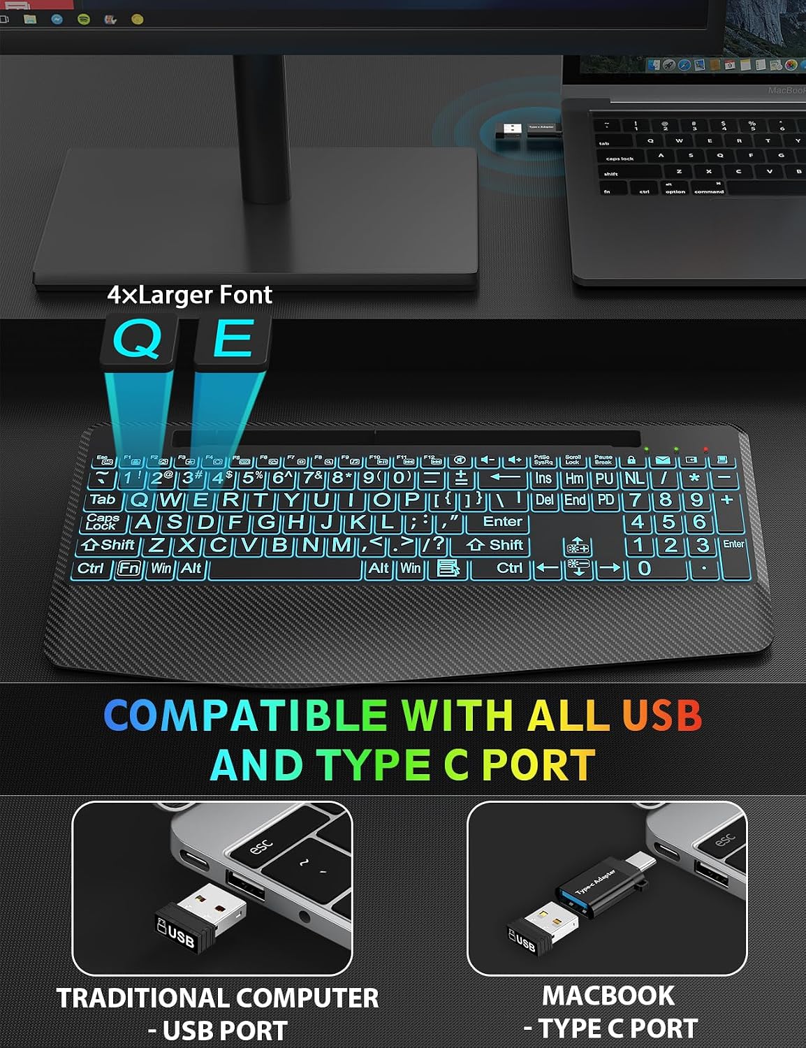 SABLUTE Wireless Keyboard and Mouse Combo, Large Print Backlit Scissor Keys