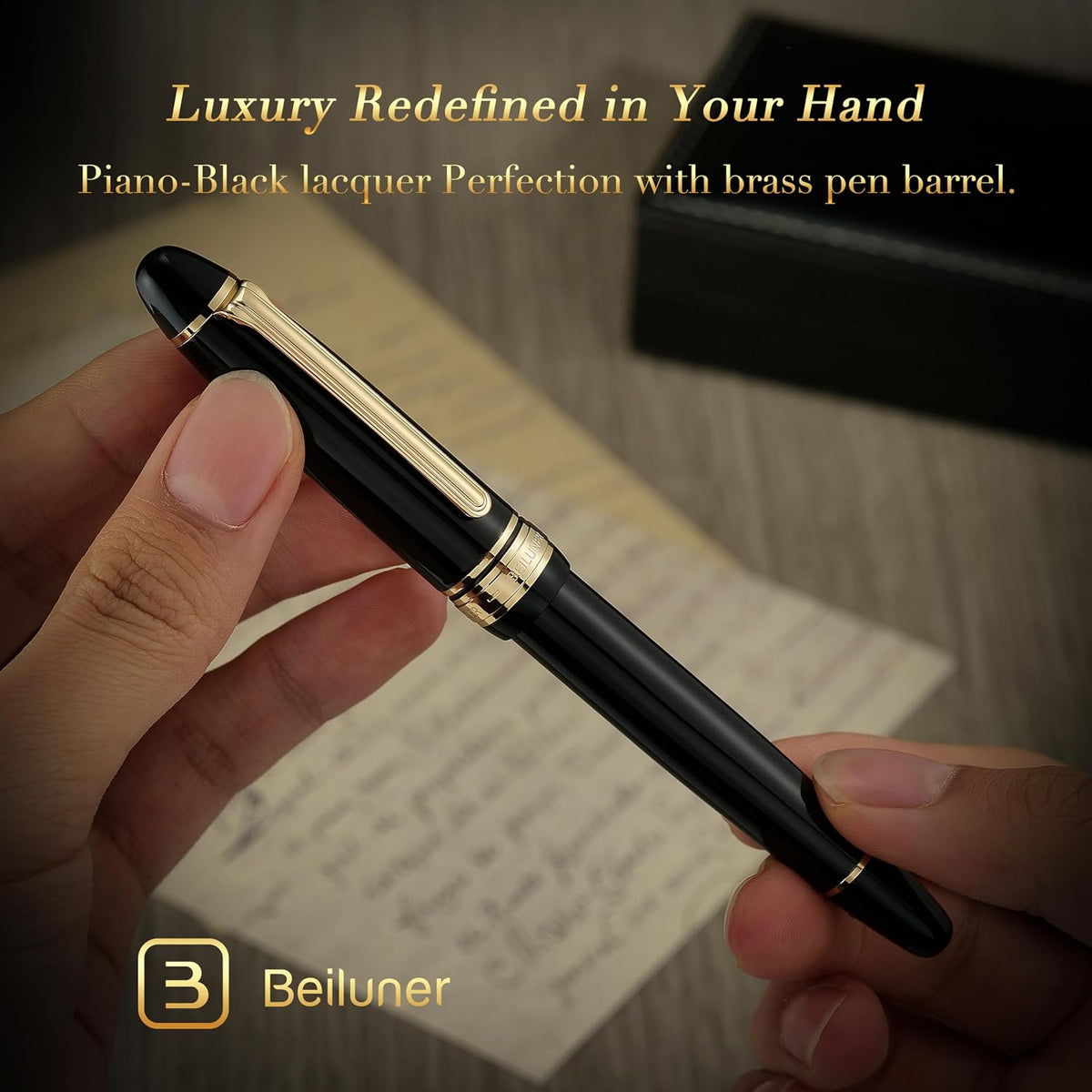BEILUNER 319 Piano Black Lacquer Rollerball-Luxury Pen with 24K Gold