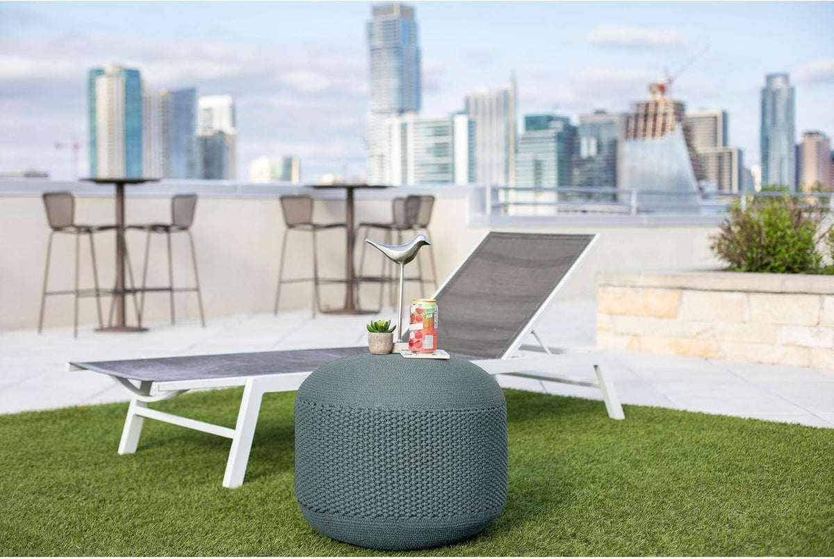 BIRDROCK HOME Indoor Outdoor Pouf Ottoman Foot Rest, Mist, 20”x20”x16”