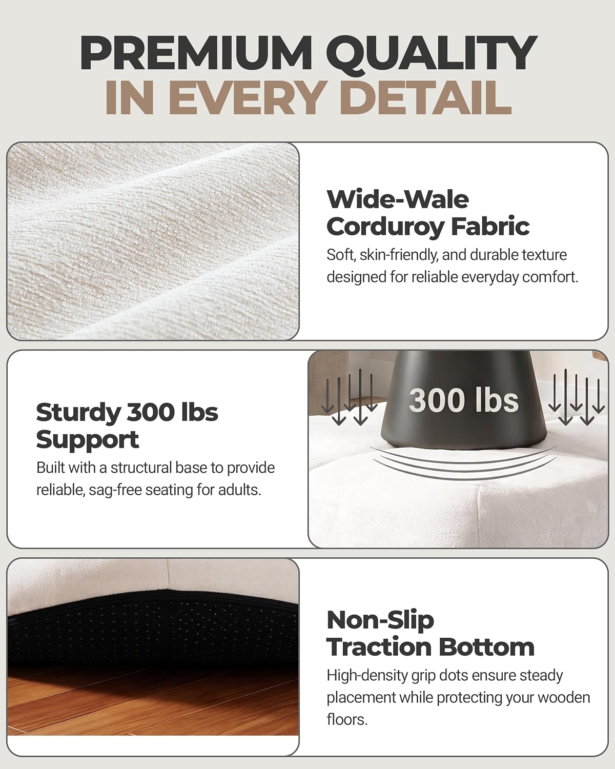 Bubble Chenille Ottoman, Foot Rest Stool for Couch, Beige