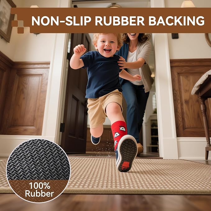Front Door Mat 17''x30'', Absorbent Dirt Resist Washable Non Slip Low-Profile