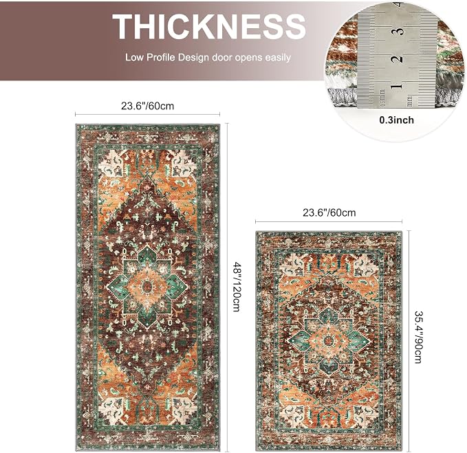 Yamaziot Washable Kitchen Runner Rug Set of 2, Non-Slip Boho Vintage Hallway
