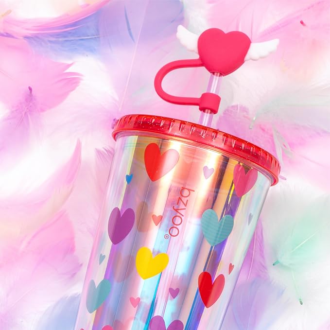 bzyoo 24 oz SIP Tumbler with Heart-Shaped w/Wing Straw Cap Cover – Cute Heart