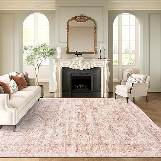 Soalmost 9x12 Area Rugs for Living Room, Non Slip Machine Washable Vintage Rugs