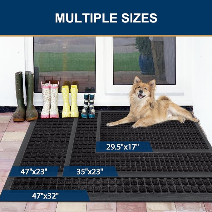 Smiry Front Door Mat Outside Entrance, Heavy Duty Natural Rubber Doormat