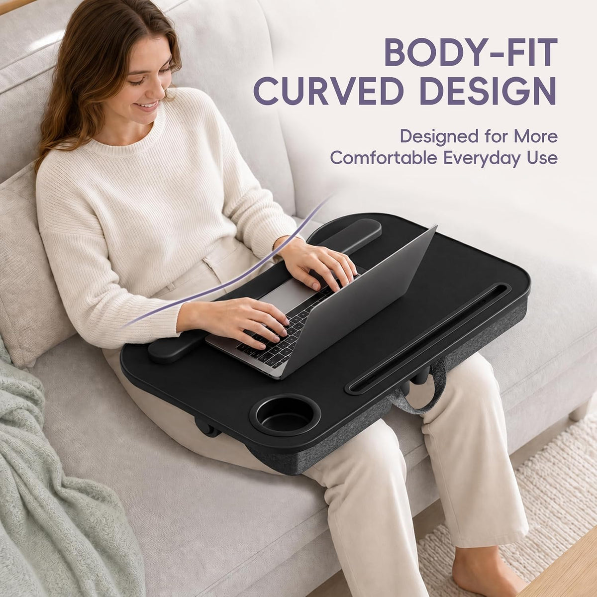 Aothia Foldable Adjustable Lap Desk for Laptop, Bed & Couch, Black
