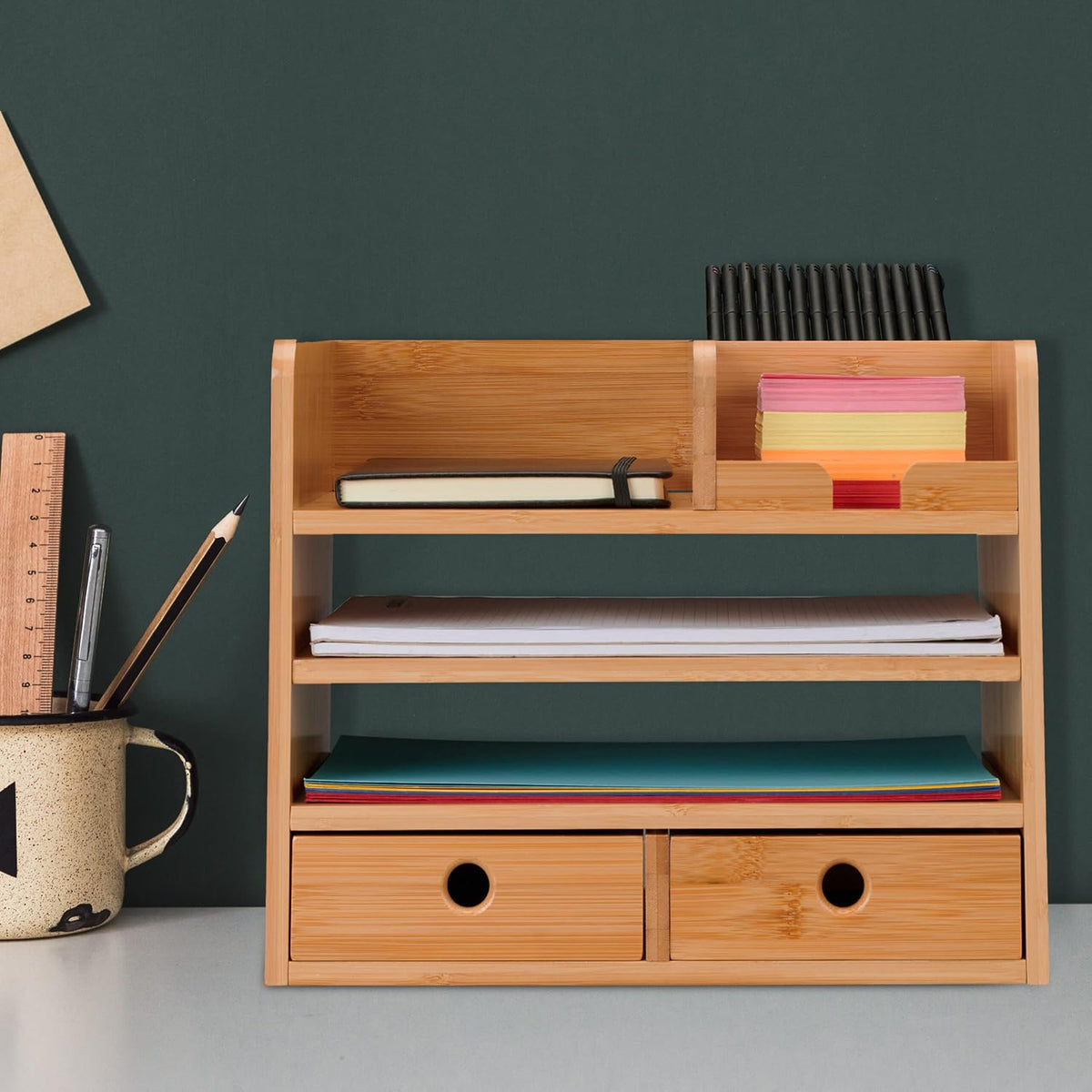 Relaxdays Desk Organiser, Natural Wood, 26.5 x 33 x 24 cm