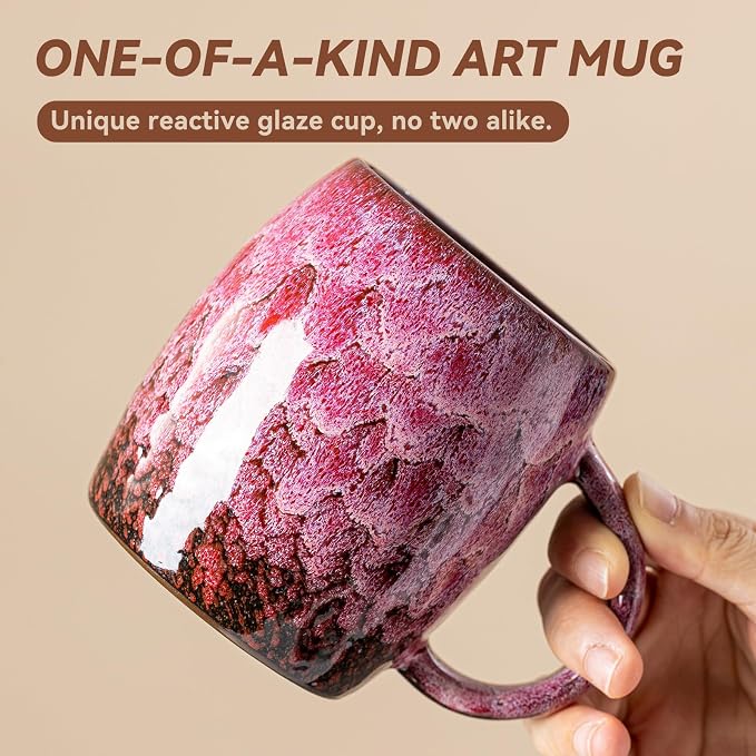 Roseate Nebula Ceramic Coffee Mug - 14 oz Unique Reactive Glaze Coffee Cup
