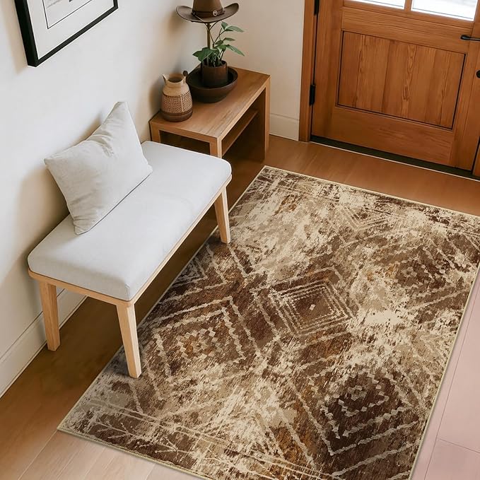 BESTSWEETIE Area Rug 4x6 Rug Machine Washable Non-Slip Low Pile Print Pattern