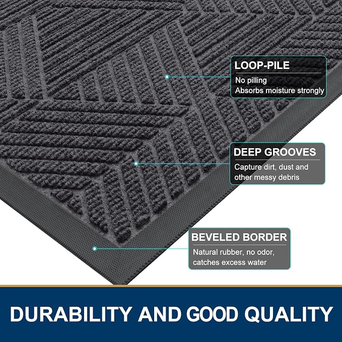 Smiry Front Door Mat Outside Entrance, Heavy Duty Sturdy Natural Rubber Doormat