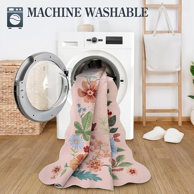 Lahome Floral Washable Rugs, 4X6 Pink Rugs