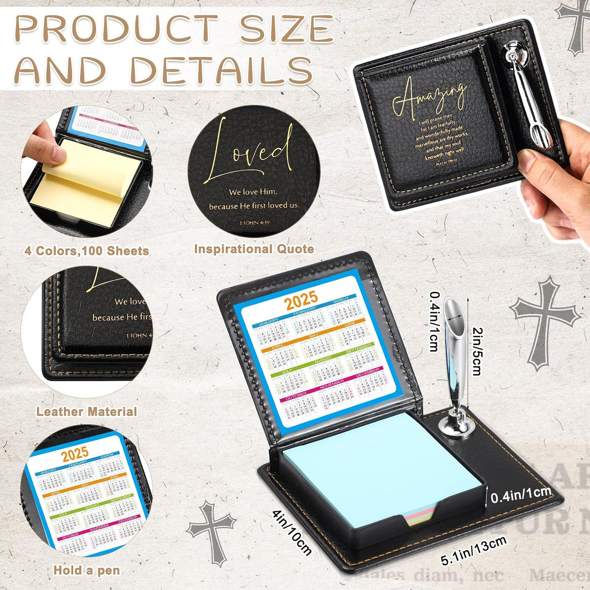 Spakon 12 Set Christian Note Holders with Scripture Leather Pen, Black