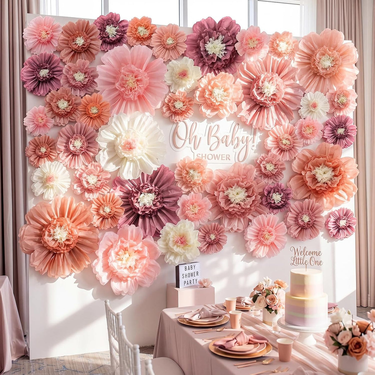 Giegxin 44 Pcs Boho Giant Paper Flowers for Wall Decor Artificial Flowers