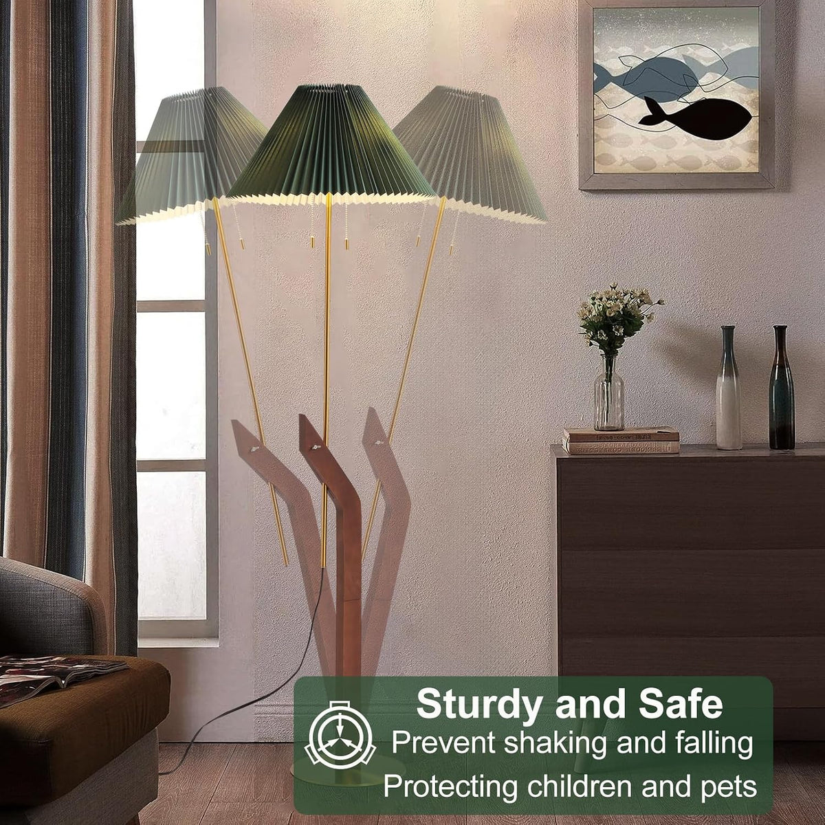 Floor Lamps for Living Room,Gold Mid Century Modern Wood Standing Lamp