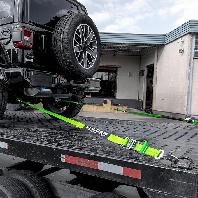 VULCAN Complete Axle Strap Tie Down Kit with Snap Hook Ratchet Straps - High-Viz - Includes (4) 22 and (4) 36 Inch Axle Tie Downs, and (4) 8' Snap Hook Straps