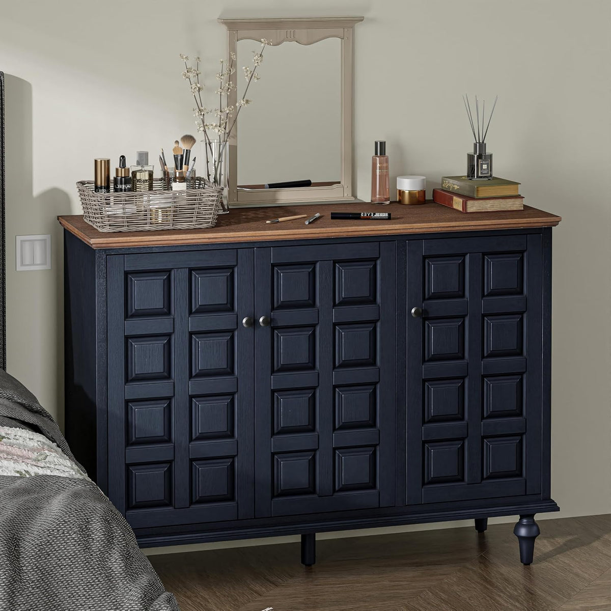 Aoikax Retro 3 Door Storage Cabinet X 2P with Plaid Pattern Front
