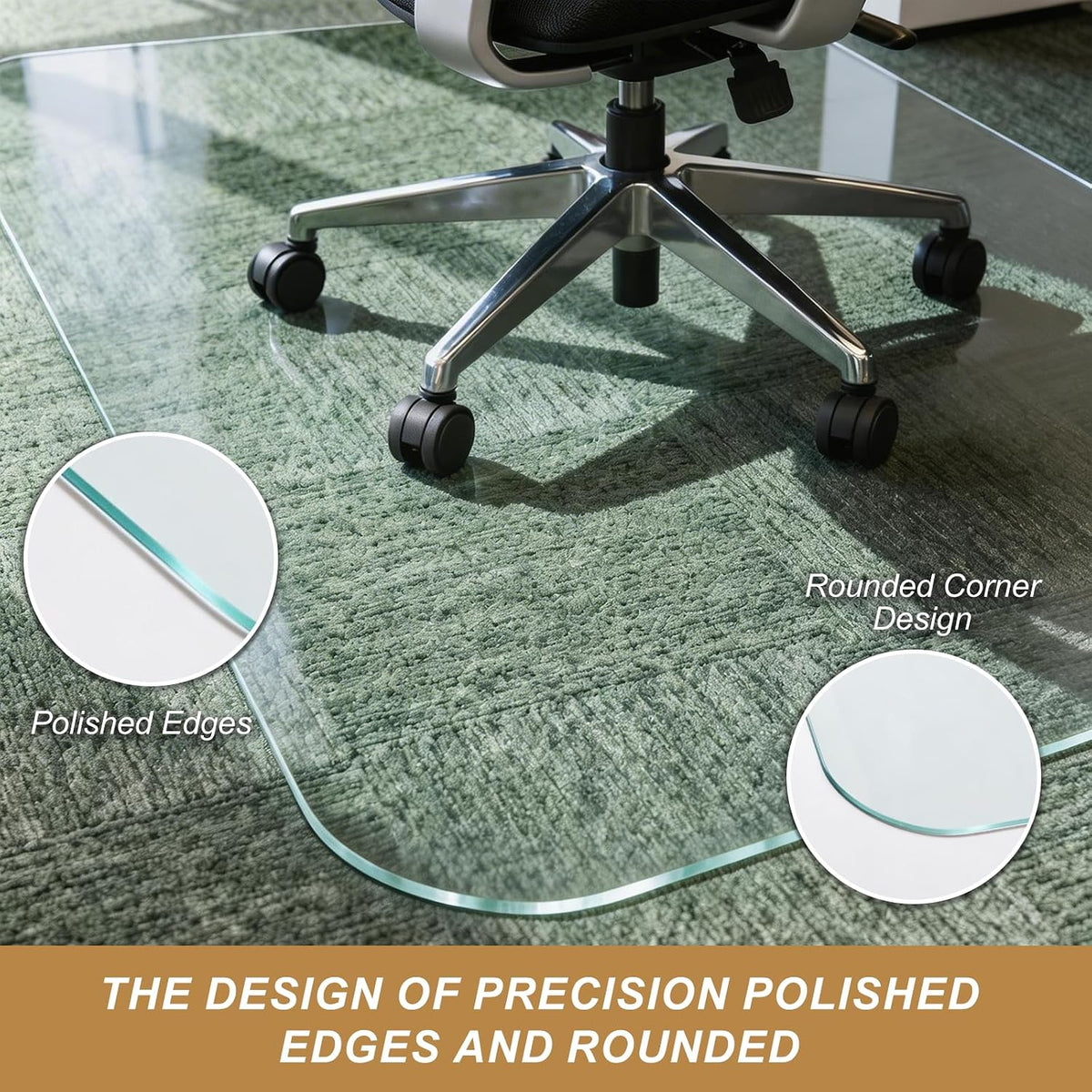 Vicwe Glass Chair Mat for Carpet, 36"x48" Tempered Glass Office Chair Mat