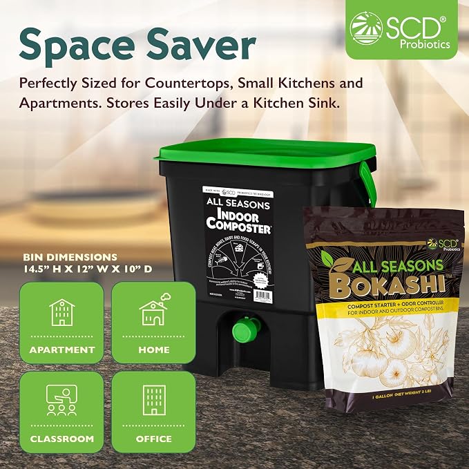 All Seasons Indoor Composter Starter Kit – 4.4 Gallon Black Organko Compost Bin