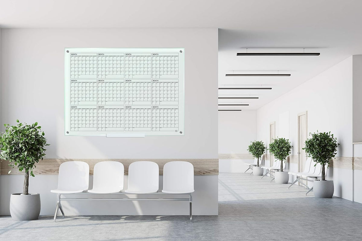 34"x46" Glass Whiteboard Calendar yearly Planner White Board 12 Month Dry Erase for Wall Glass Calendar Whiteboard Large Wall Calendar 2026