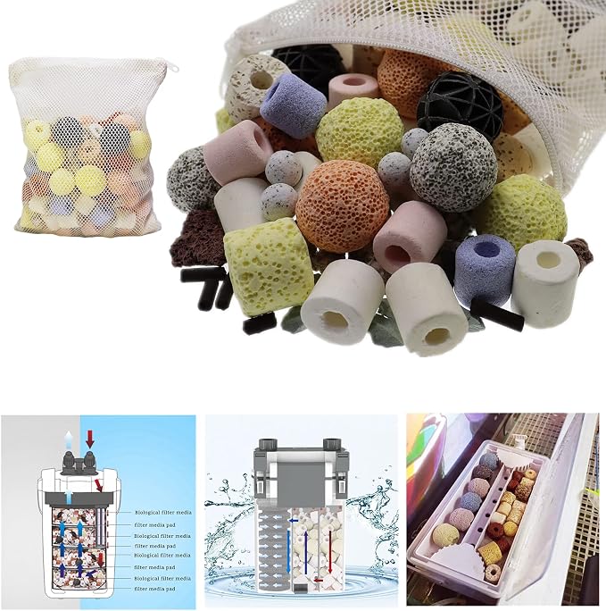 Aquarium Filter Media 15-in-1 Mineral Balls & Ceramic Rings - 500g
