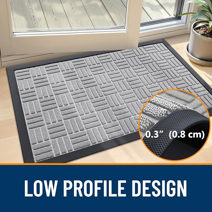 OLANLY Front Door Mat Outside Entrance 47x17, Heavy Duty Sturdy Natural Rubber