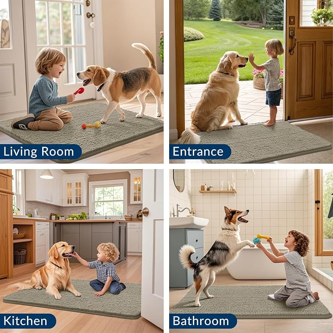 Smiry Dog Door Mat for Muddy Paws 30x20, Absorbent Dirt Trapper, Non-Slip