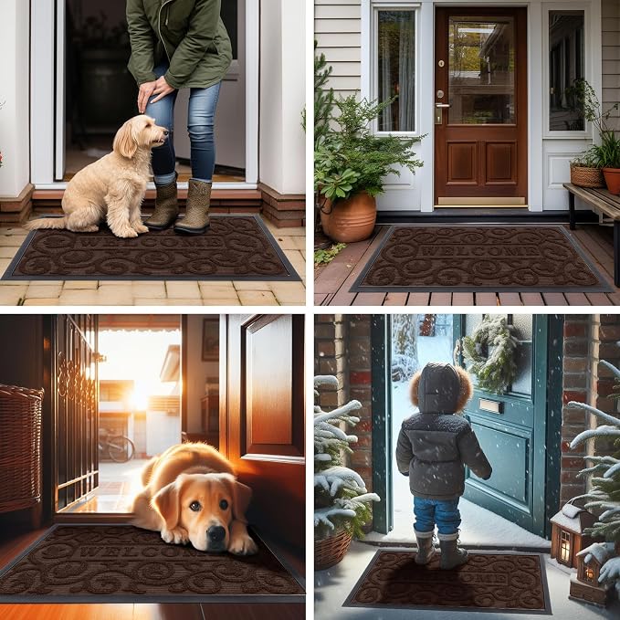 Smiry Welcome Door Mat Outside Entrance, Heavy Duty Trap Dirt and Moisture Easy