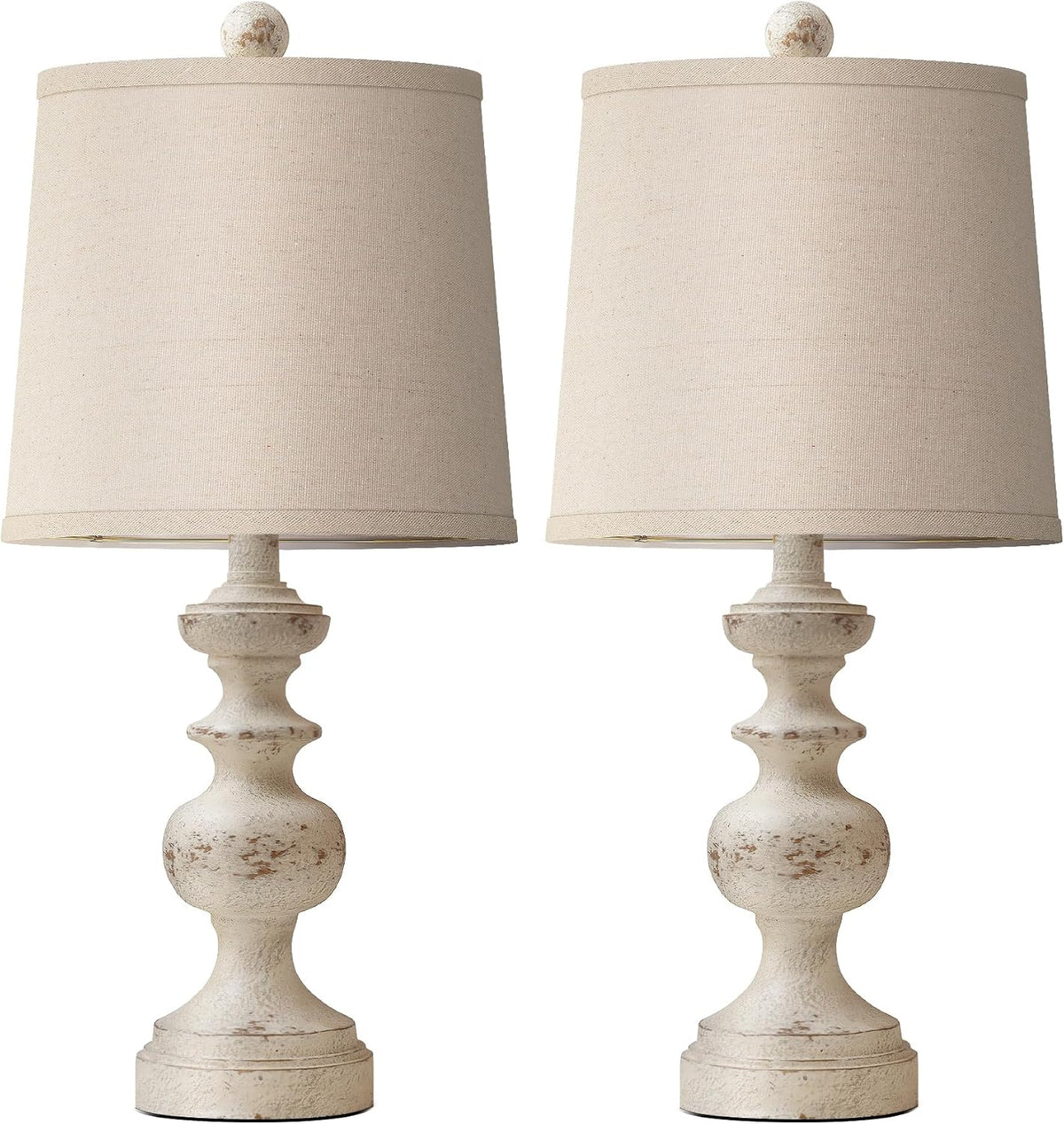 PARTPHONER Farmhouse Table Lamp Set of 2, Rustic Table Lamps for Living Room Bedroom, 22" Mid Century Modern Desk Lamp Bedside Nightstand Lamps with Linen Tapered Drum Shades, Washed White