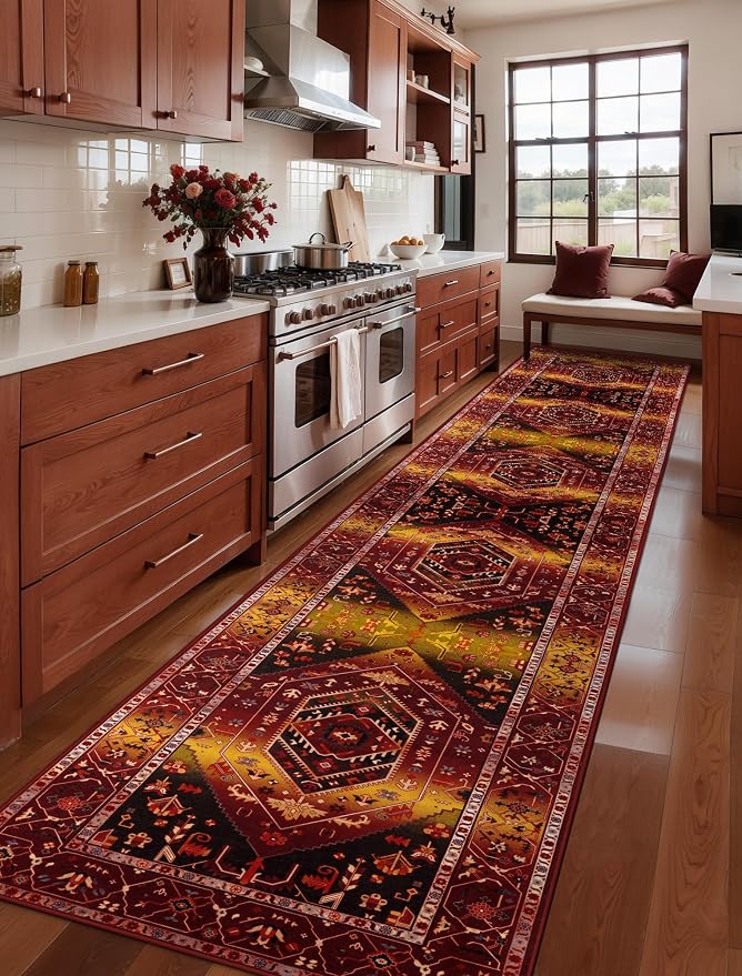 SERISSA Runner Rug for Hallways, Extra Long Boho Rug Ultra Soft Vintage Rustic