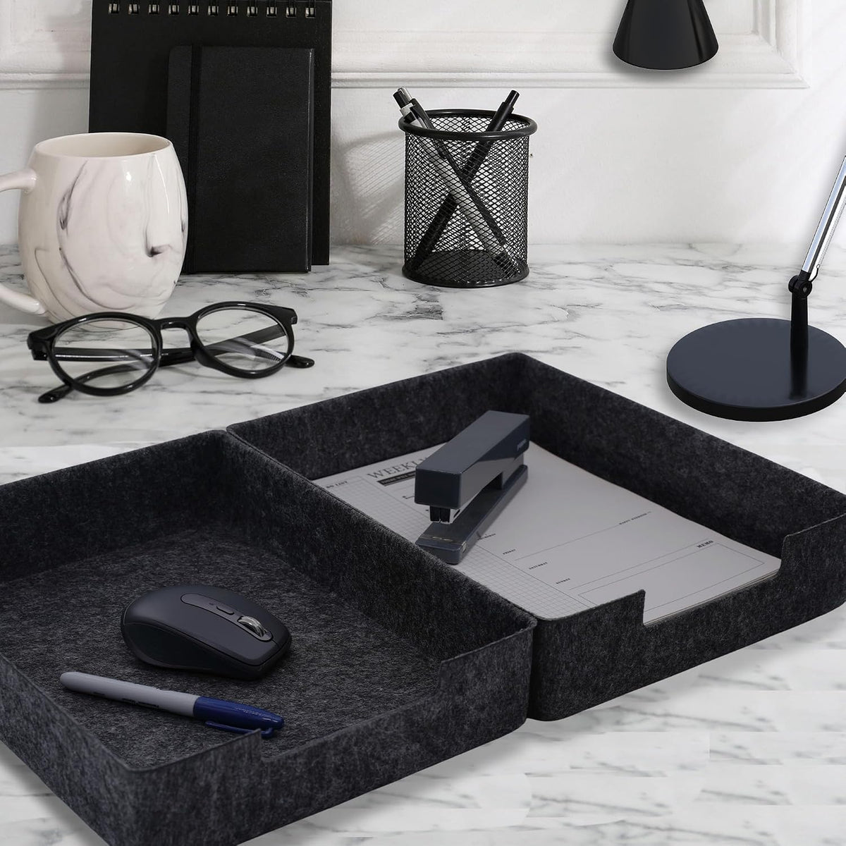 Welaxy Felt Desk Drawer Organizer Trays Charcoal Stackable File Organizer
