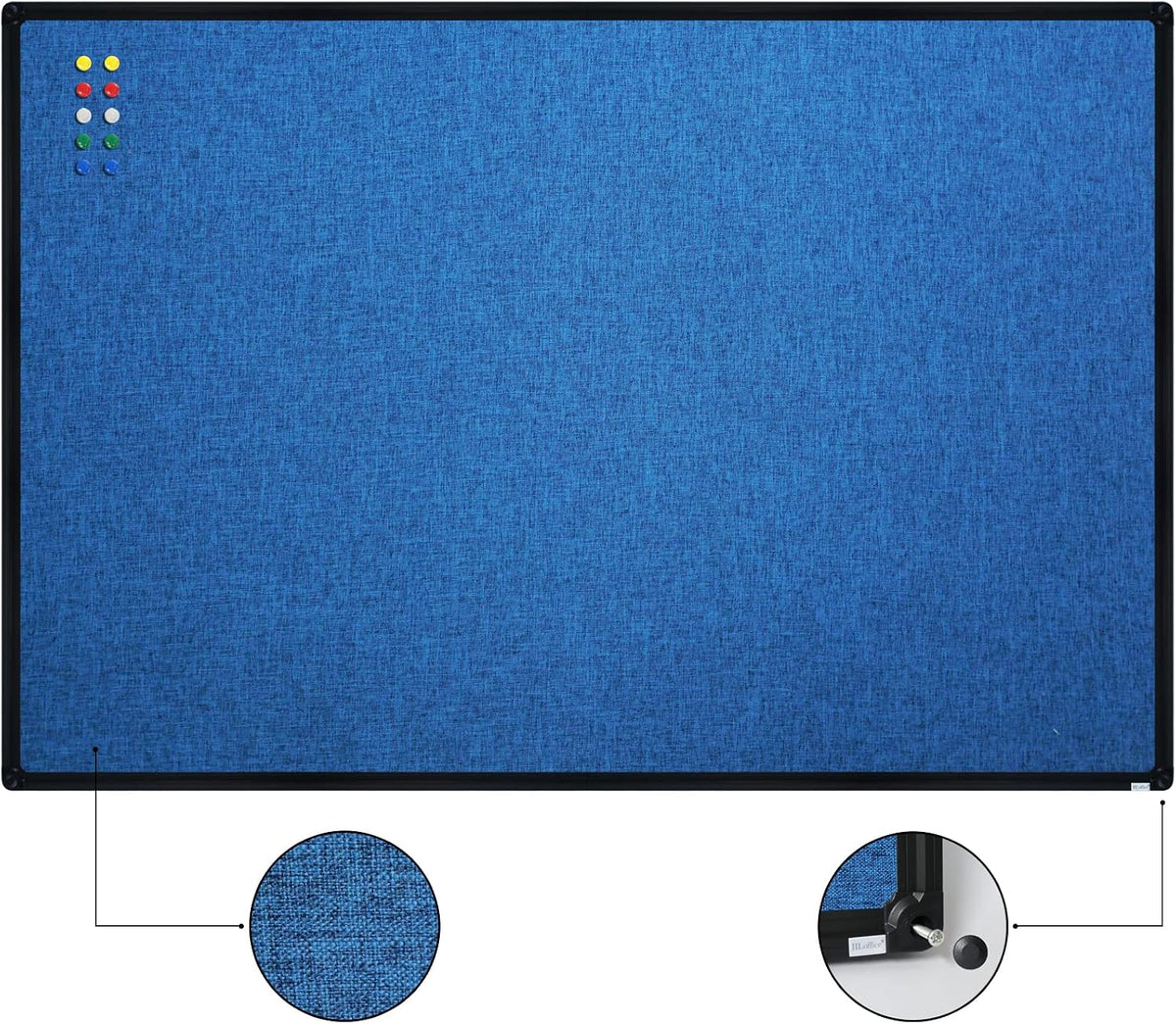 JILoffice Cork Linen Bulletin Board 36 X 24 Inch (Blue), Black Aluminum Frame Wall Mounted Board Memo Pin Board for Office Home and School