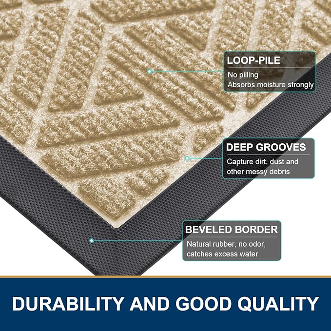 Smiry Front Door Mat Outside Entrance, Heavy Duty Sturdy Natural Rubber Doormat