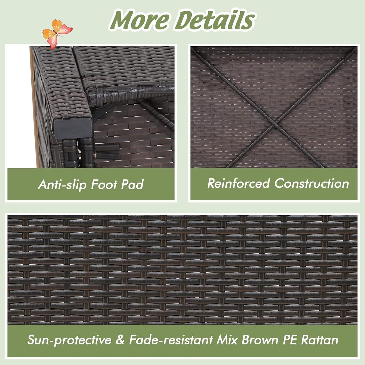 HAPPYGRILL Outdoor Patio Ottoman Set, PE Rattan Wicker Ottomans