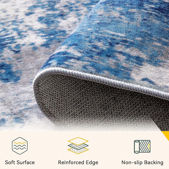 RELEANY Washable Area Rugs Square 10ft Non-Slip Modern Abstract Soft