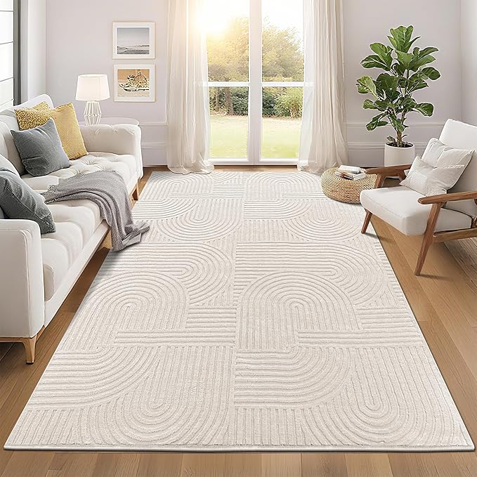 Pauwer 6x9 Washable Area Rugs for Living Room Modern Beige Solid Color Soft