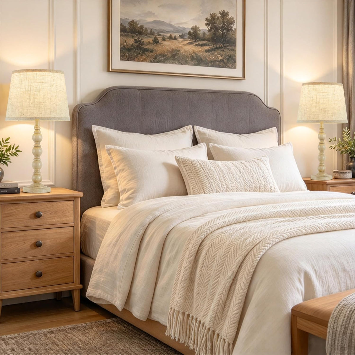 21" Farmhouse Table Lamps Set of 2, Vintage Bedside Lamps for Bedroom