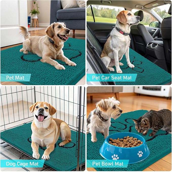 OLANLY Dog Door Mat for Muddy Paws 36x24, Paw Print Design, Absorbs Moisture