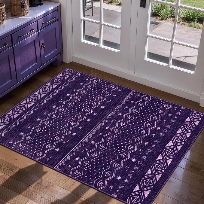 SERISSA 2x3 Rugs for Entryway, Washable Non-Slip Purple and White Small Area Rug