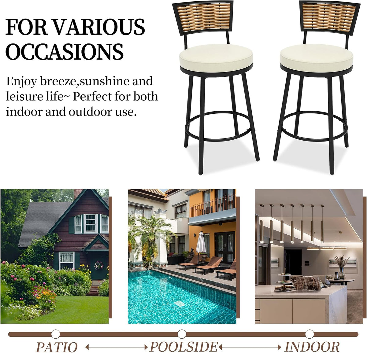 PIZZELLO Patio Swivel Bar Stools Set of 2, Outdoor Bar Height Chairs