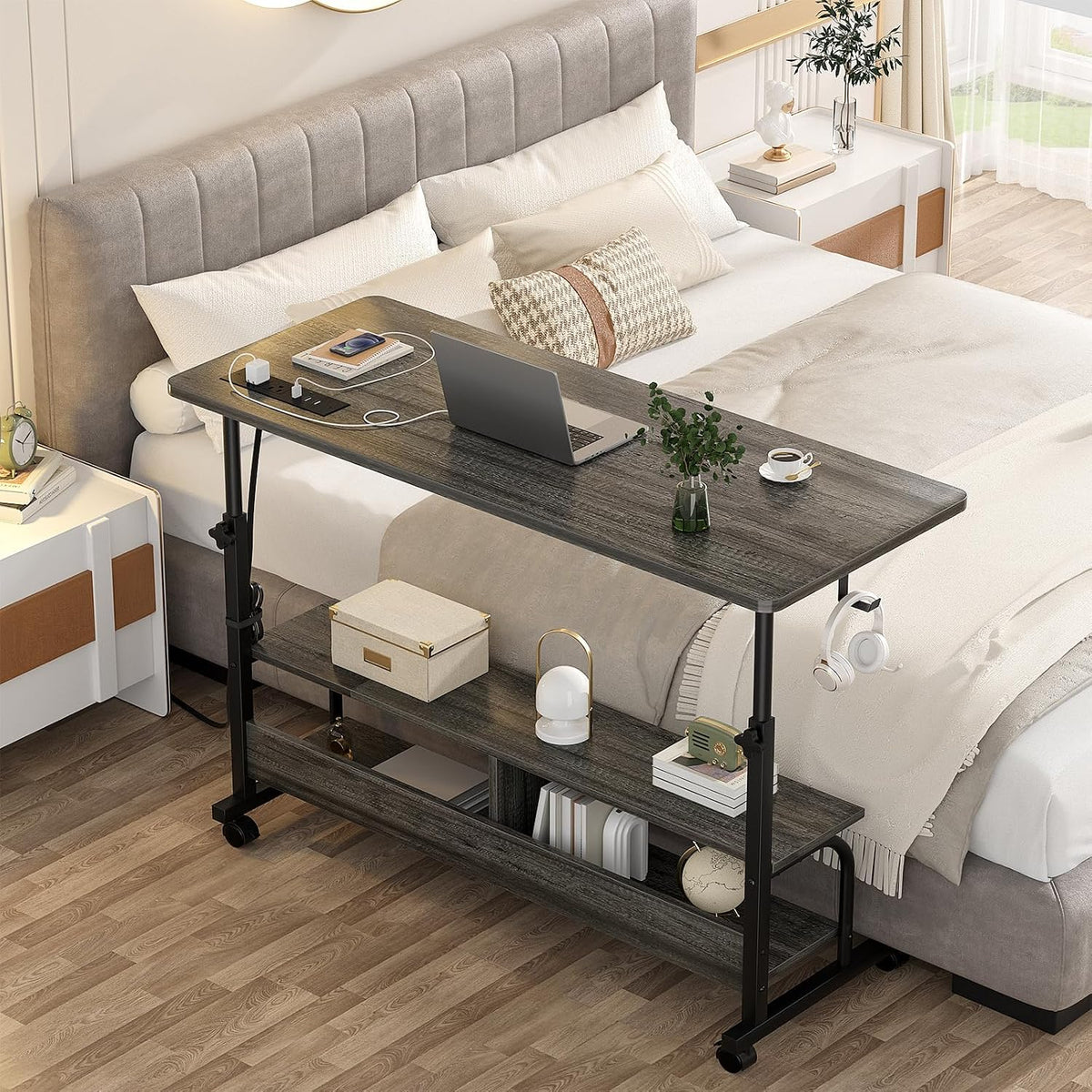 Armocity 47" Rolling Standing Desk with Charging Station for Couch Bed