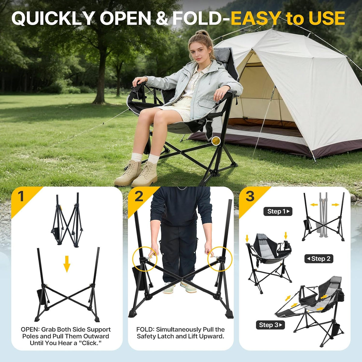 ZENPETIO Hammock Camping Chair with Footrest, 500lbs Folding Rocking Chairs