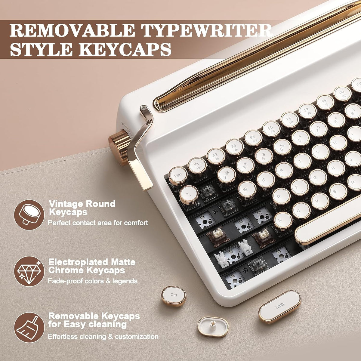 YUNZII QL75 Retro Typewriter Hot Swap RGB Keyboard (White, Onyx Switch)