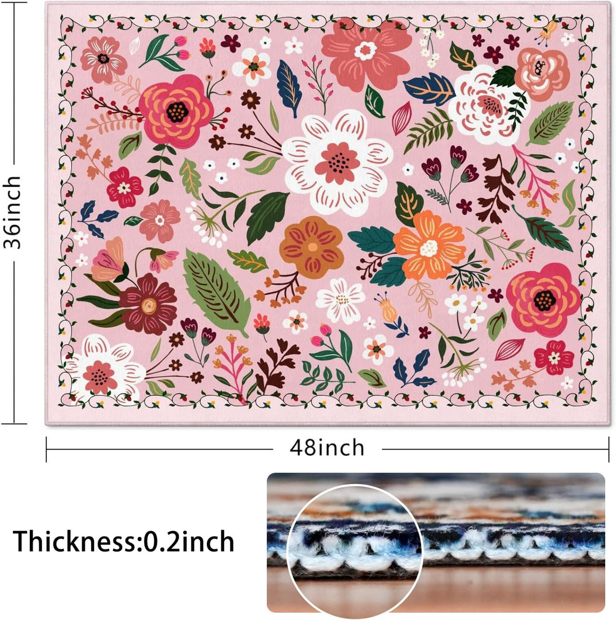 Office Chair Mat for Hardwood & Tile Floor,Boho Floral 36"x48" Computer Chair Mat for Rolling Chairs Carpet,Under Desk Non Slip Gaming Rug,Low-Pile Rubber Backing Large Protector Mat(Pink)