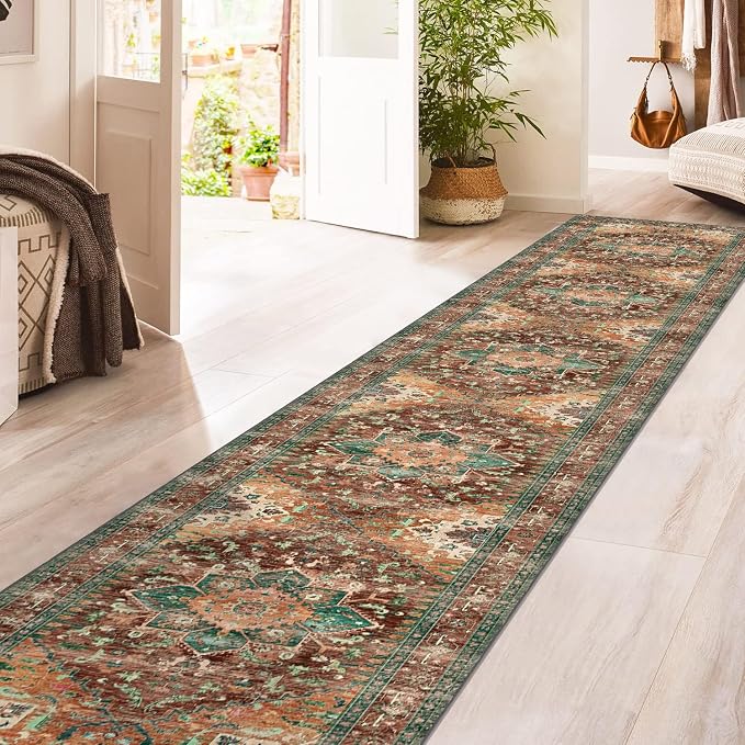 Yamaziot Washable Runner Rug, 2x12 Non-Slip Boho Vintage Hallway Rug Runner