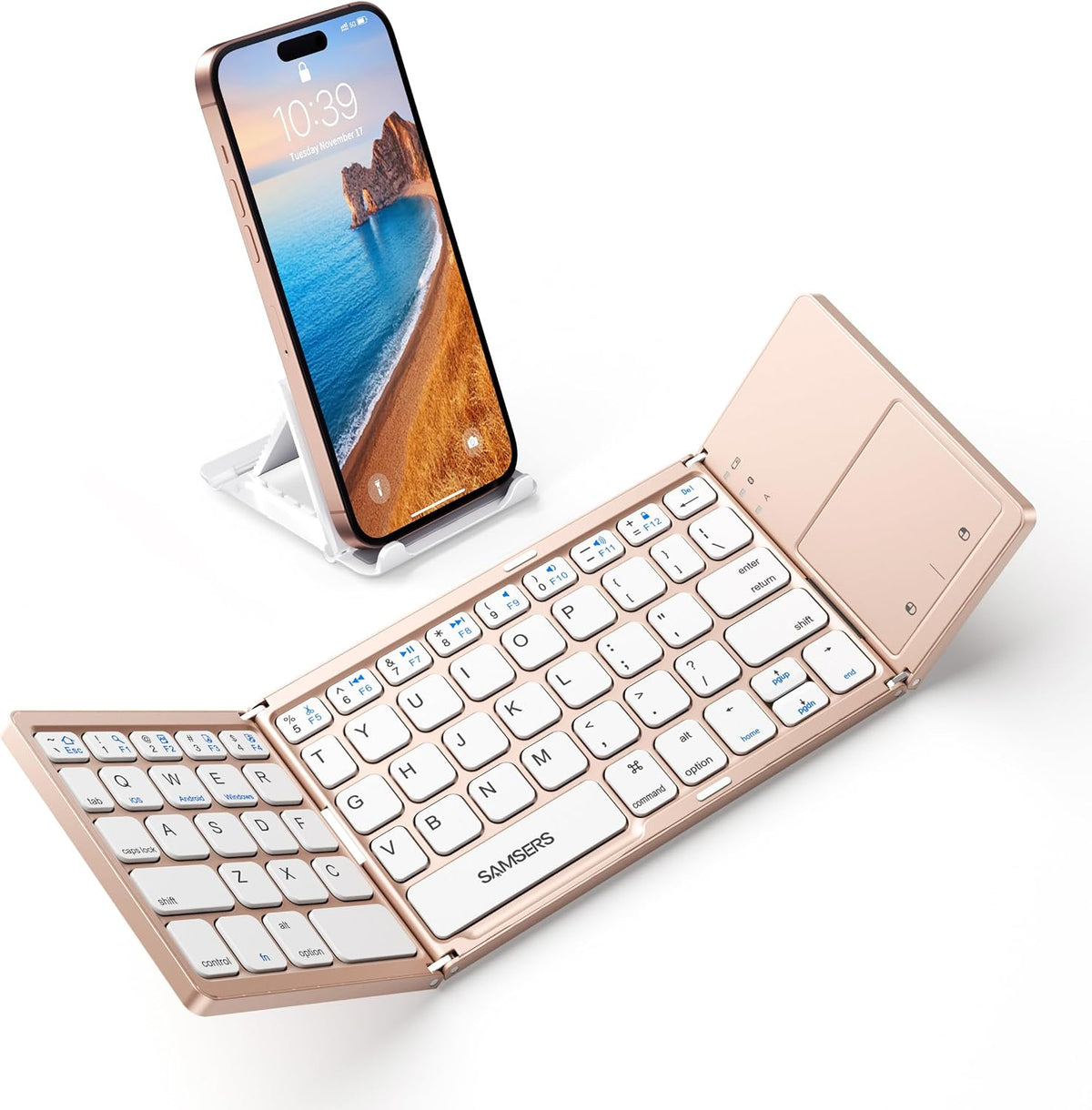 Samsers Foldable Bluetooth Keyboard with Touchpad, Ultra Slim Compact, Pink