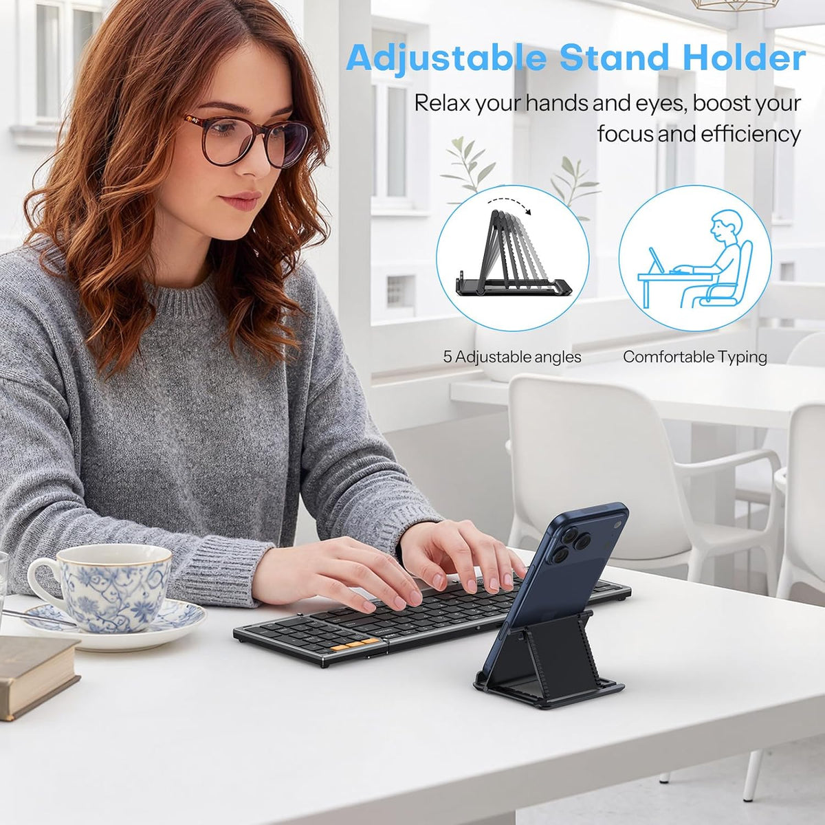 Foldable Keyboard and Mouse for 3 Devices, OMOTON Wireless Bluetooth Combo