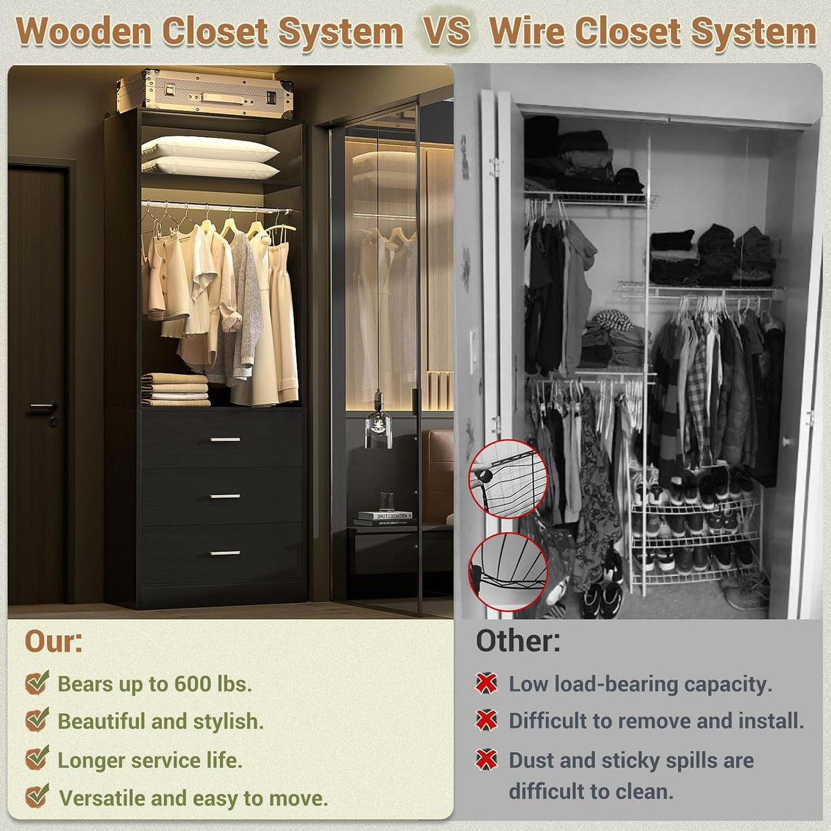 Besiost Closet Systems with 12 Wood Drawers, Closet System Set of 4