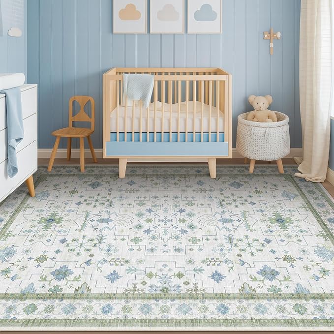 Green and Blue Kids Rugs for Bedroom 5x8